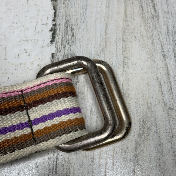 LUCKY BRAND BELT PLAID FLORAL STRIPE TAN PINK FABRIC WOVEN 41”TOTAL LENG… - Picture 4 of 7